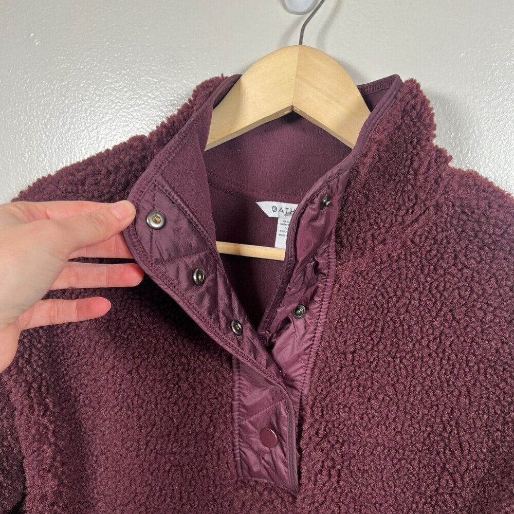 Athleta Cozy Sherpa Snap Sweatshirt Size XS Burgundy Fleece Comfy Travel Active - Picture 4 of 11
